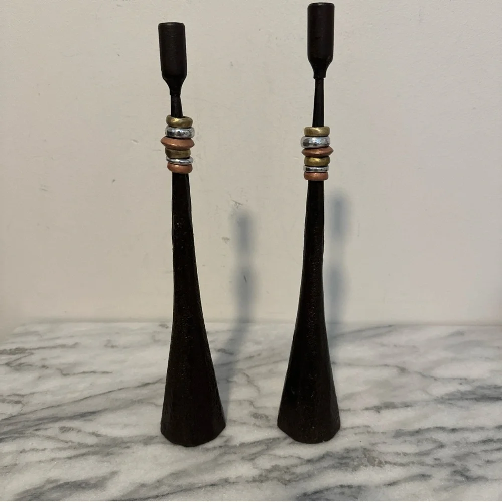 Luis Marques Handmade Modern Minimalist Style Iron W/ Metal Rings Candlestick